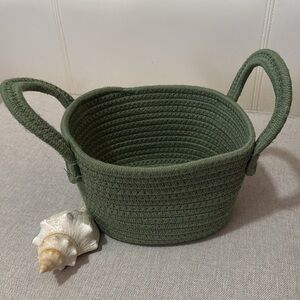 Cotton Coil Wrap Basket-Handles-Sage Green-Gently Used-5in High-6.5in Wide Base